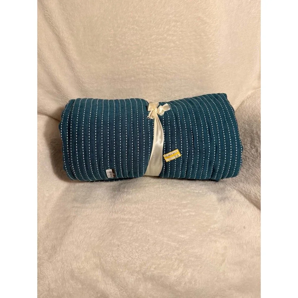 Threshold Full Queen Matelasse Bed Blanket Blue Textured Bedding New